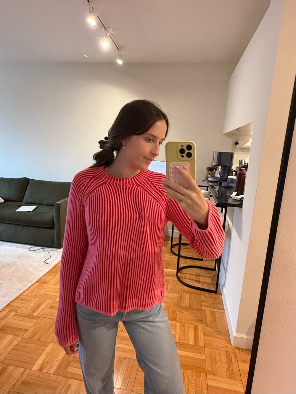 ME+EM Pink and Red Ribbed Turtleneck Sweater
